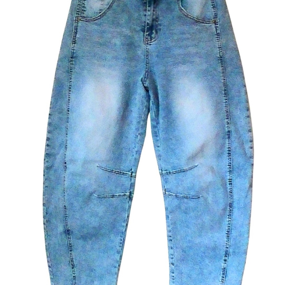 Barrel Leg Baggy Crop Denim Jeans, Size M
